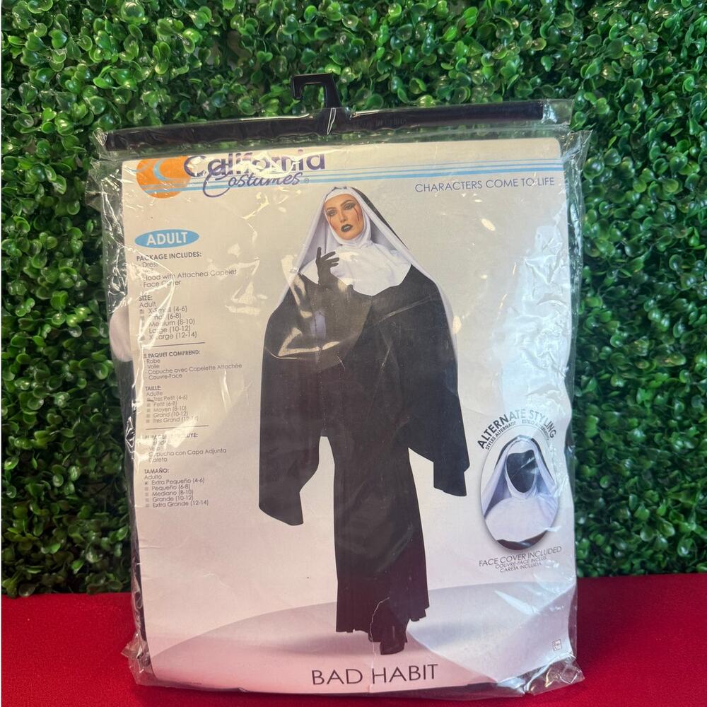 Bad Habit Nun Costume Adult XS 4-6 Black Cosplay Dress Halloween Cosplay